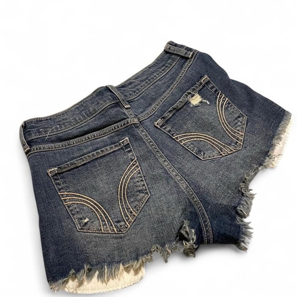 Hollister Blue Distressed Jean Shorts Raw Hem - Picture 2 of 3